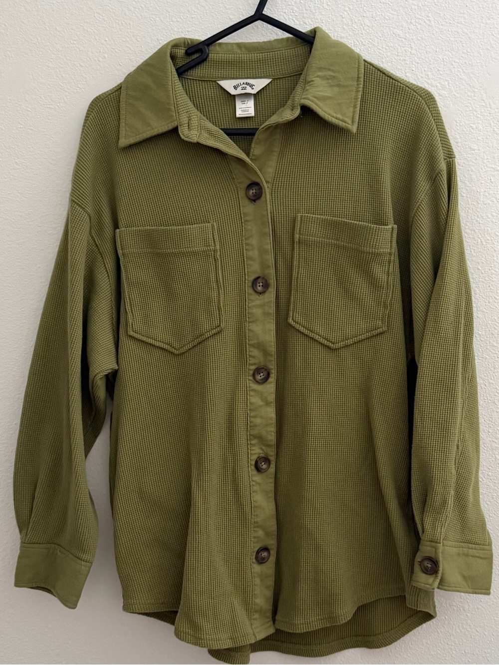 billabong odyssey waffle knit oversized shacket olive
